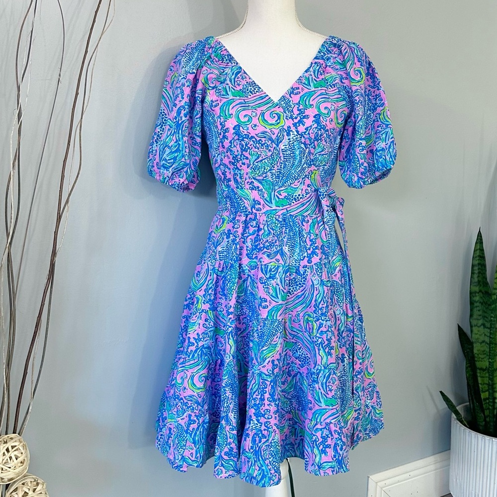 Lilly Pulitzer Iralee Linen Wrap Dress Lilac Rose We Mermaid Style 012609 - Picture 3 of 15